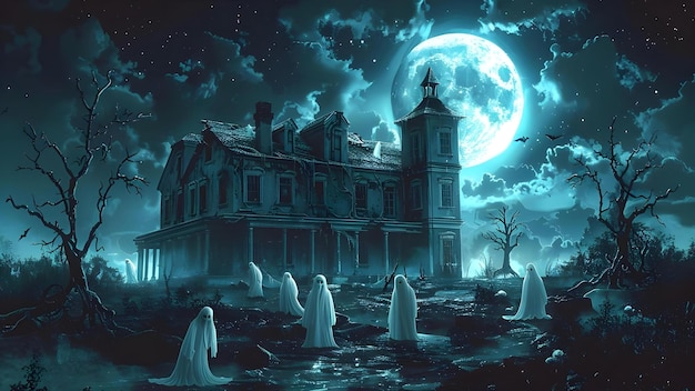 Moonlit Haunt Phantom Waltz im Skeleton Grove Konzept Halloween Geisterbegegnungen Schreckliche Atmosphäre Gruseliges Tanzen Unheimliche Nachtfall