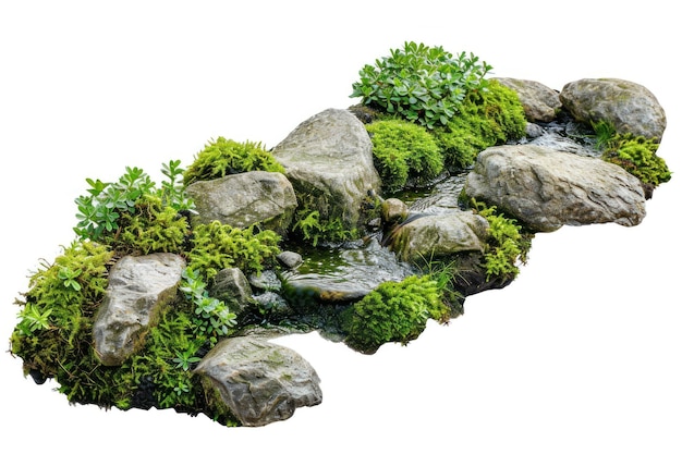 Moosige Felsen auf weißem Hintergrund