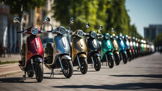 Mopeds in einer Reihe bereit, auf der Straße zu fahren