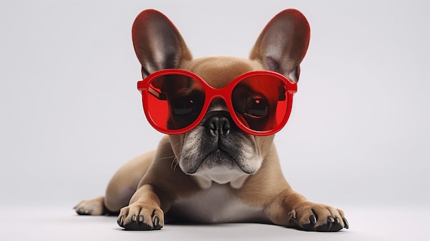 Foto mops hund lustig in roter brille generative ai