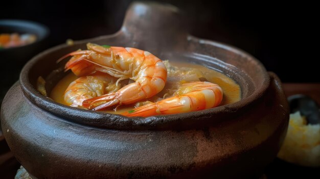 Moqueca de camarão com leite de coco preparada na panela de barro Prato típico da comida brasileira na Bahia