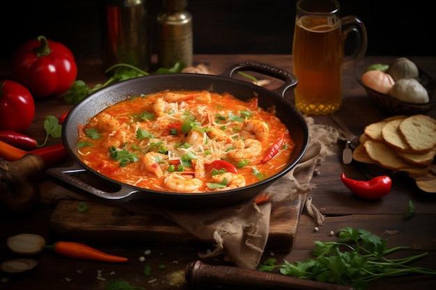 Moqueca de ensopado de comida tradicional brasileira com ingredientes deliciosos