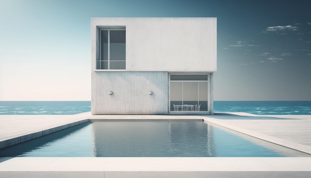 Moradia de luxo com terraço casa de estilo contemporâneo na praia oceano Generative AI