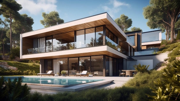 Moradia de luxo moderna com piscina casa de luxo e piscina AI Generative