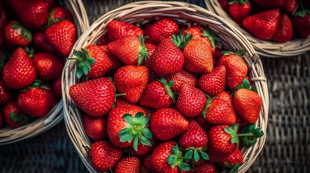 Morangos frescos na cesta de frutas no mercado agrícola