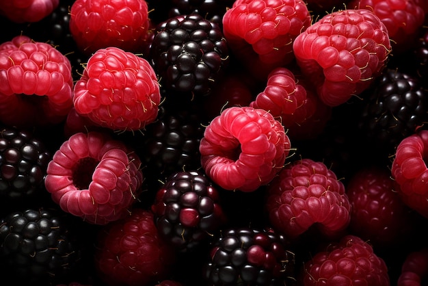 Moras y frambuesas en un fondo