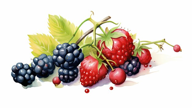 Foto moras y frambuesas sobre un fondo blanco ilustración vectorial