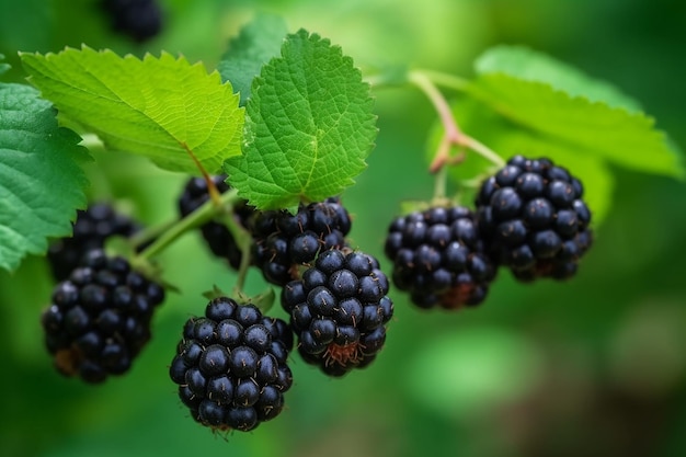 Moras en una rama con hojas