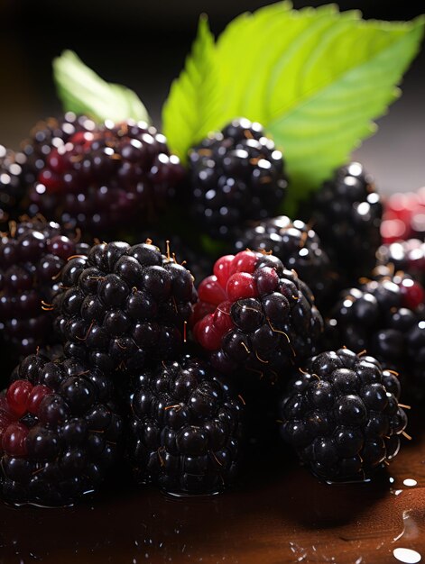 Foto moras sobre un fondo negro foco selectivo profundidad de campo poco profunda