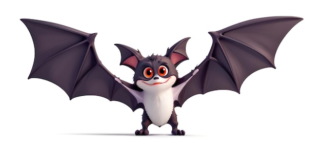 Morcego bonito de halloween isolado na ilustração generativa 3D AI de fundo branco