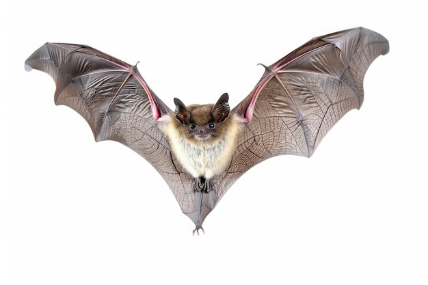 Morcego voador de orelhas longas cinza isolado em fundo branco