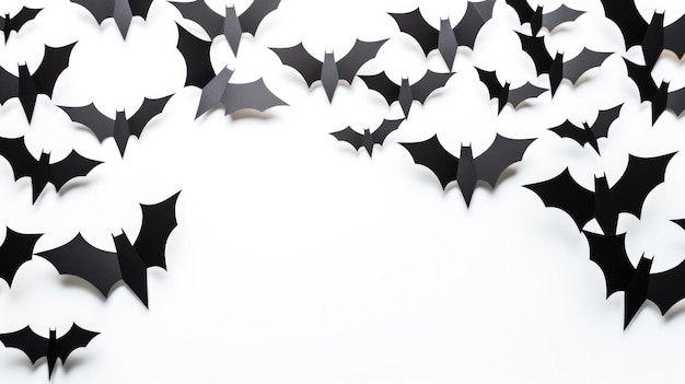 Morcegos de papel preto do conceito de Halloween e decoração voando sobre fundo branco