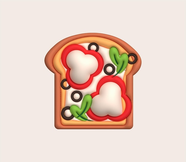 Morgen-Sandwich 3D-Illustration Gesundes Essen mit Toast, frischem Gemüse und Chili-Saucen