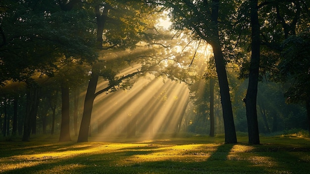Morgen-Sonnenlichtstrahlen durchdringen den Baum, der von Ai erzeugt wird.