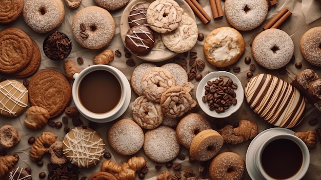 Morgenkaffee mit verschiedenen Kekse