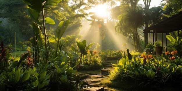 Morgenlicht im wunderschönen Dschungelgarten