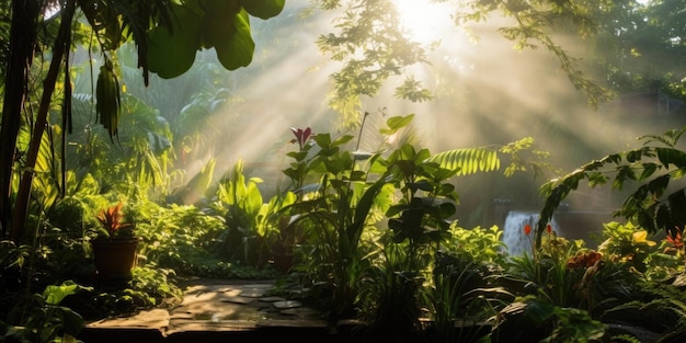 Morgenlicht im wunderschönen Dschungelgarten