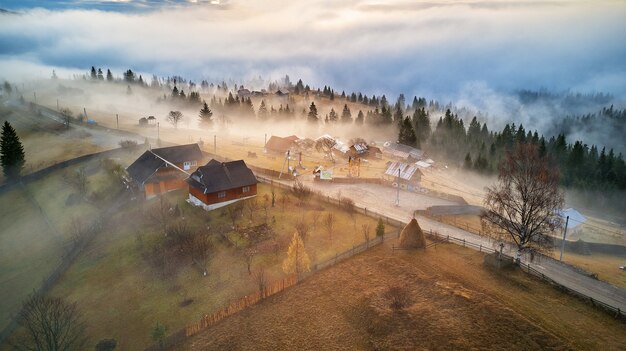 Morgennebel im gebirgstal