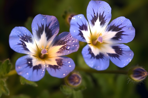 Morgentau auf blühenden Blumen