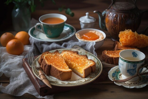 Morgentoast mit knuspriger Kruste, gefüllt mit warmer und zäher Füllung, hergestellt mit generativer KI