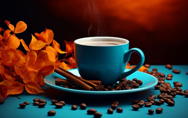 Morning Art Café quente aromático em xícara colorida