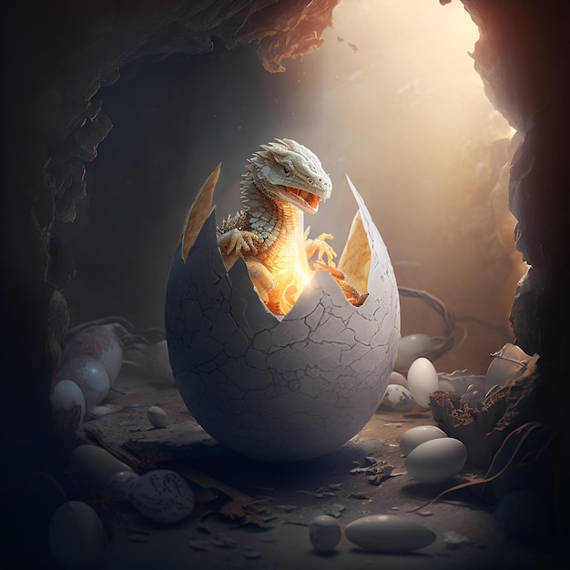 Morning Discovery Baby Dragon schlüpft aus Egg Generative AI