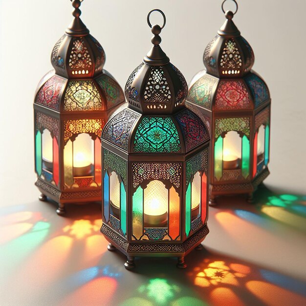 MoroccanStyle Lantern mit farbigem Glas und verzierten Metallarbeiten Gießen farbenfroher Muster