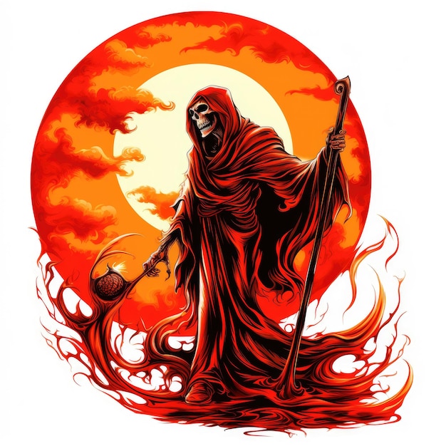 morte reaper foice crânio halloween ilustração assustador desenho horror tatuagem isolado adesivo fantasia