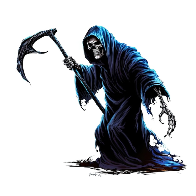 morte reaper foice crânio halloween ilustração assustador desenho horror tatuagem isolado adesivo fantasia