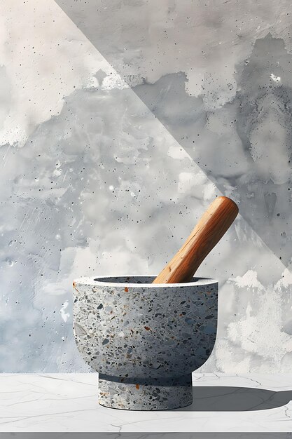 Mortero Charoset y Pestle con textura de piedra de granito Ilustración de colores Decoración de fondo de tendencia