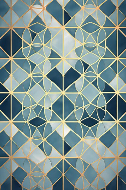 mosaico azul e dourado com um padrão de diamante