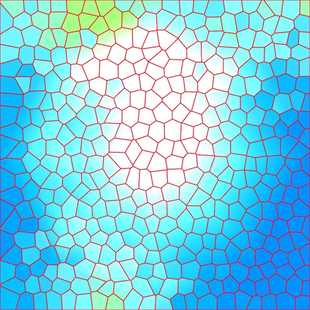 un mosaico colorido con la palabra en azul y verde