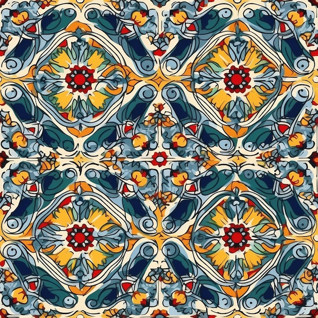 Un mosaico colorido con un patrón floral.
