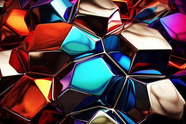 Mosaico cromado abstracto con acentos de neón