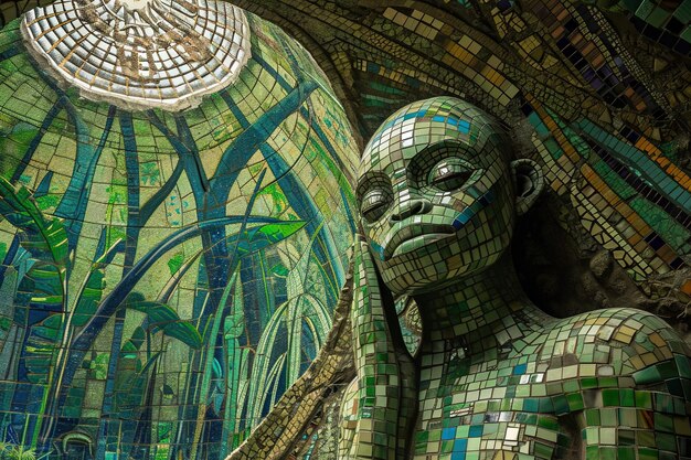 mosaico de forma alienígena no teto do templo alienígena