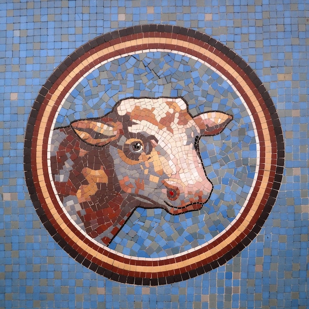 Mosaico de um velho açougueiro do século XIX representando vitela