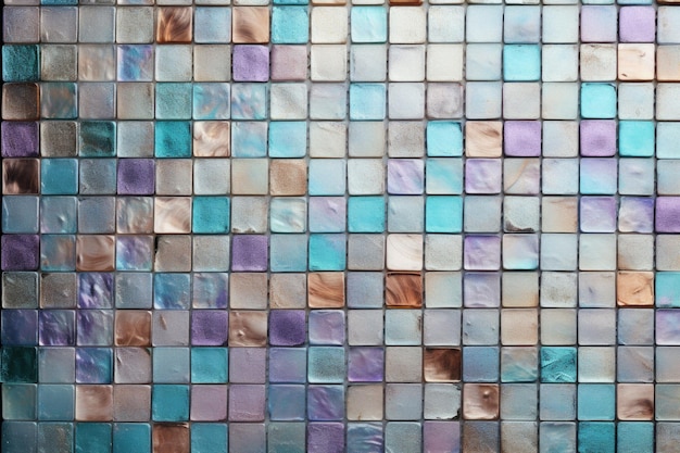 Mosaico de vidro colorido em vários quadrados nas cores prata e marinho escuro, ilustração gerada por IA