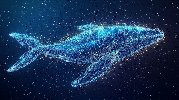 Mosaico digital de ballena en una extensión estelar giratoria