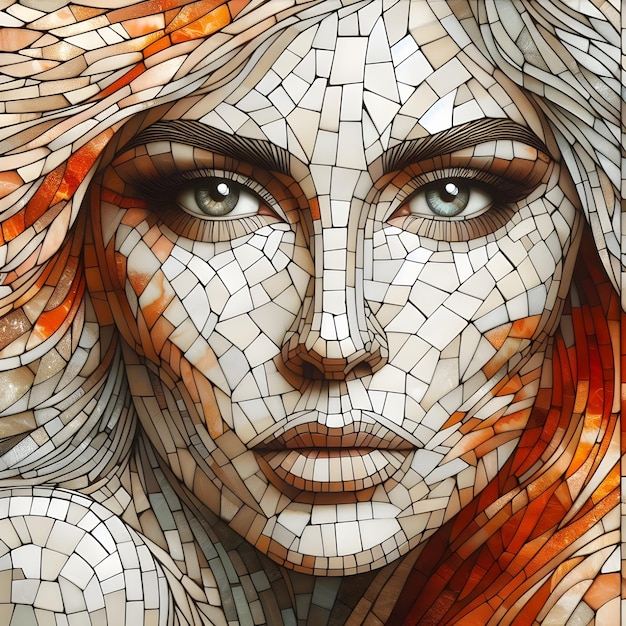 Un mosaico hipnotizante de una mujer con ojos hipnotizantes