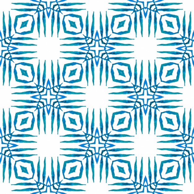 Mosaico de patrones sin fisuras. Diseño de verano boho chic deslumbrante azul. Estampado divino listo para textiles, tela para trajes de baño, papel tapiz, envoltura. Frontera sin costuras de mosaico verde dibujado a mano.