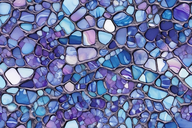 Un mosaico de piedras azules y moradas con la palabra amor.