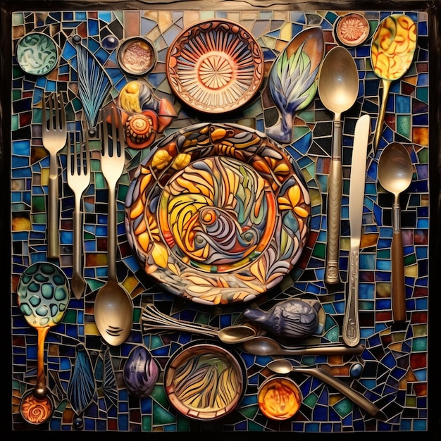 El mosaico de platos es una obra maestra cautivadora