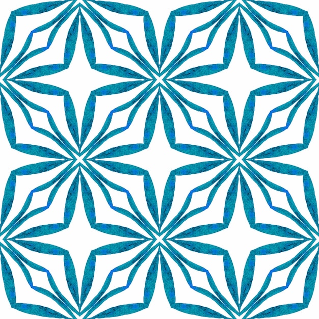 Mosaico verde dibujado a mano con borde sin costuras azul