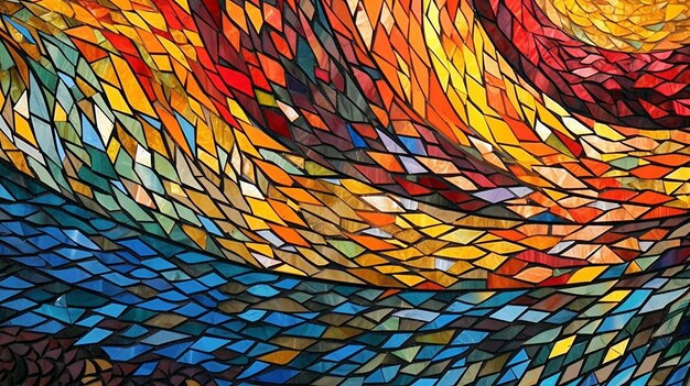 Mosaico de vidrio de colores con patrones de moire