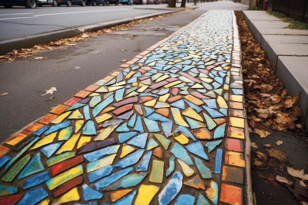 Foto mosaikähnliche fliesenanordnung auf städtischen bürgersteigen