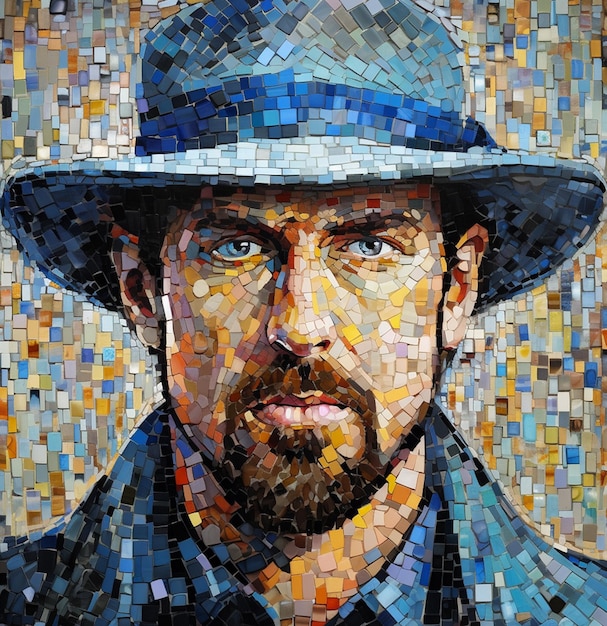 Mosaikkunst mit einem Mann mit Hut im Stil