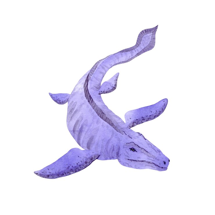 Mosassauro isolado no branco Predador do dinossauro da água na cor violeta Ilustração em aquarela
