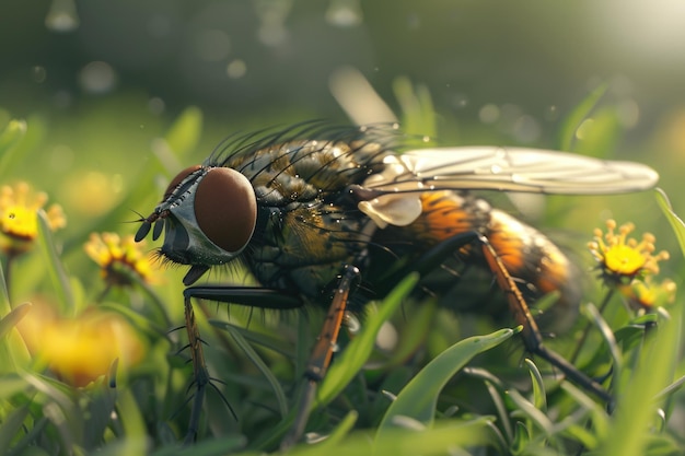 Foto la mosca bibio marci hawthorn sentada en el césped