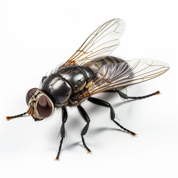 Foto mosca doméstica em fundo branco