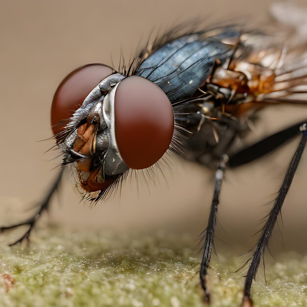 una mosca con una nariz azul y una nariz negra